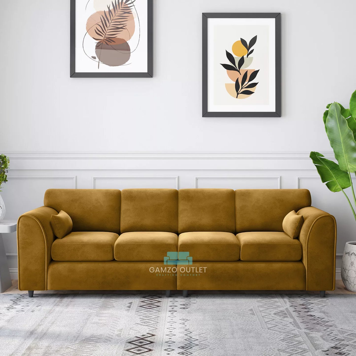 Plush Velvet 4 Seater Full Back Sofa