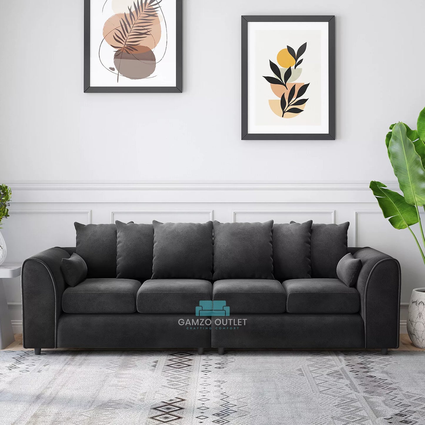 Plush Fabric 4 Seater Scatter Back Sofa