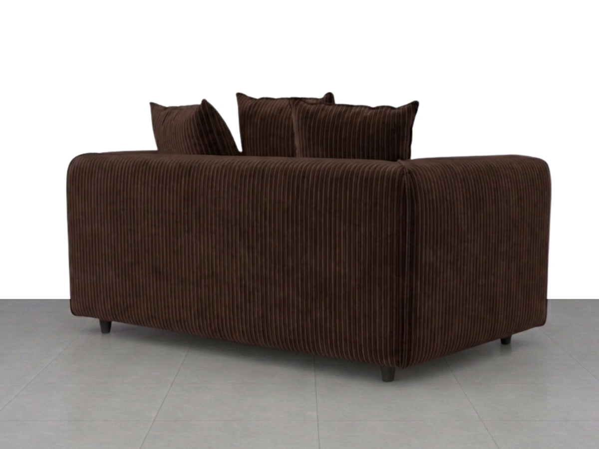 Chocolate brown 2-seater fabric sofa from Gamzo Outlet's Jumbo Cord Scatter Back Sofa Set, showing plush cushions and modern design.