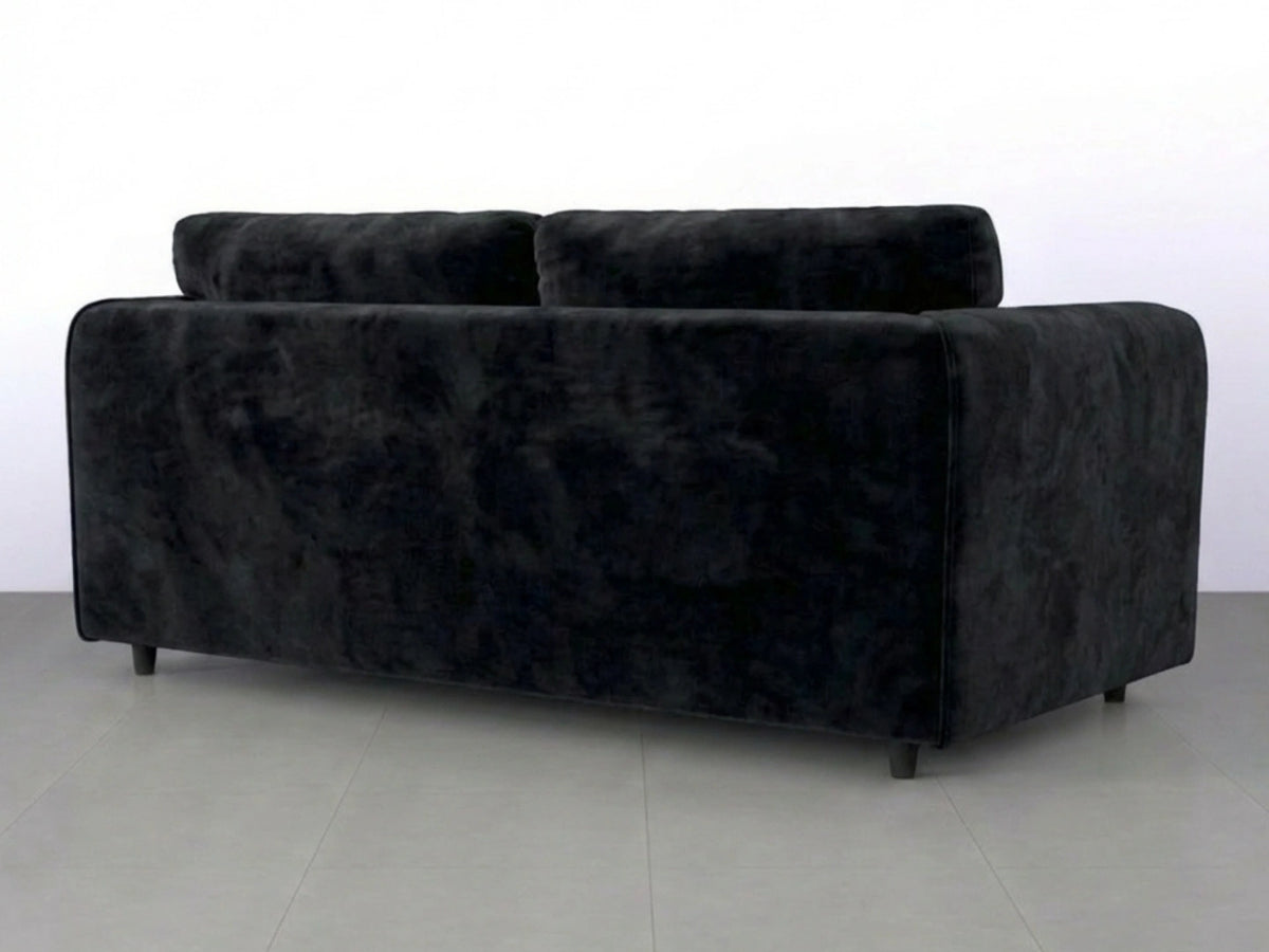 Black plush velvet fabric 3-seater sofa from Gamzo Outlet featuring a full back design and modern style.