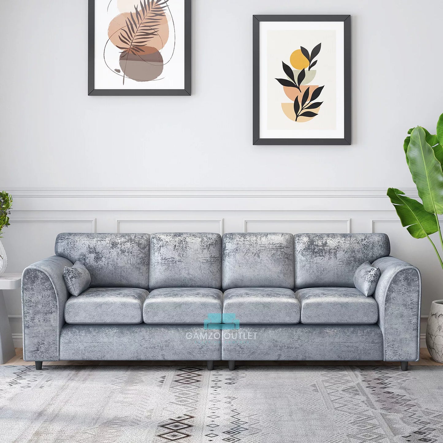 Crushed Velvet 4 Seater Full Back Sofa