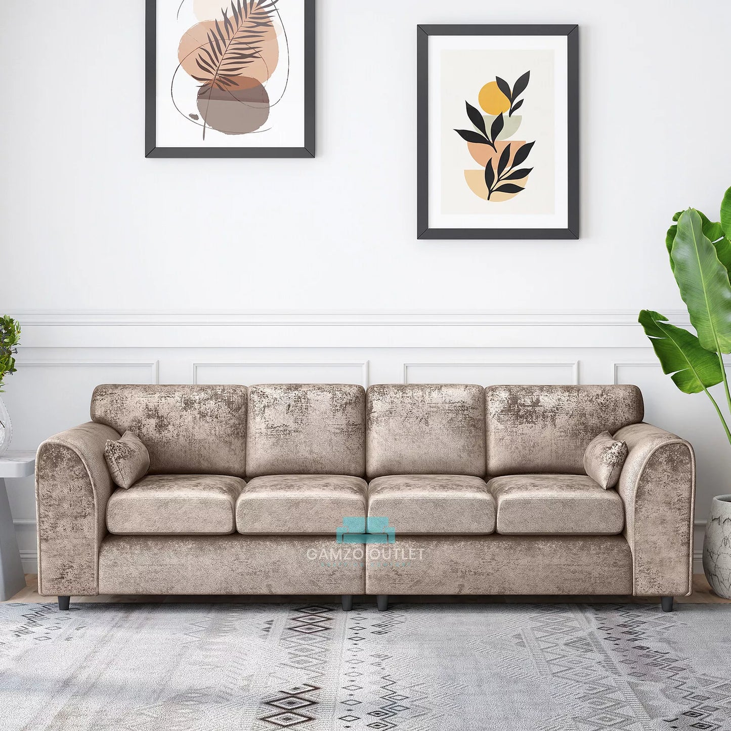 Crushed Velvet 4 Seater Full Back Sofa