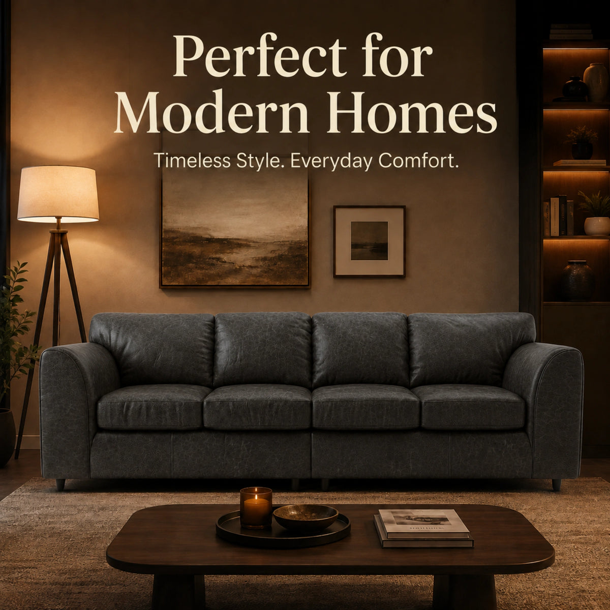 Black Dillon full back 4-seater leather sofa by Gamzo Outlet, showing plush cushions and sleek modern design.