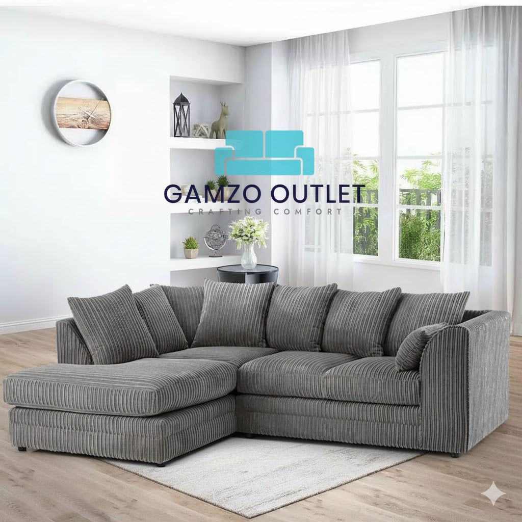 Jumbo Cord Fabric L Shape Scatter Back Sofa