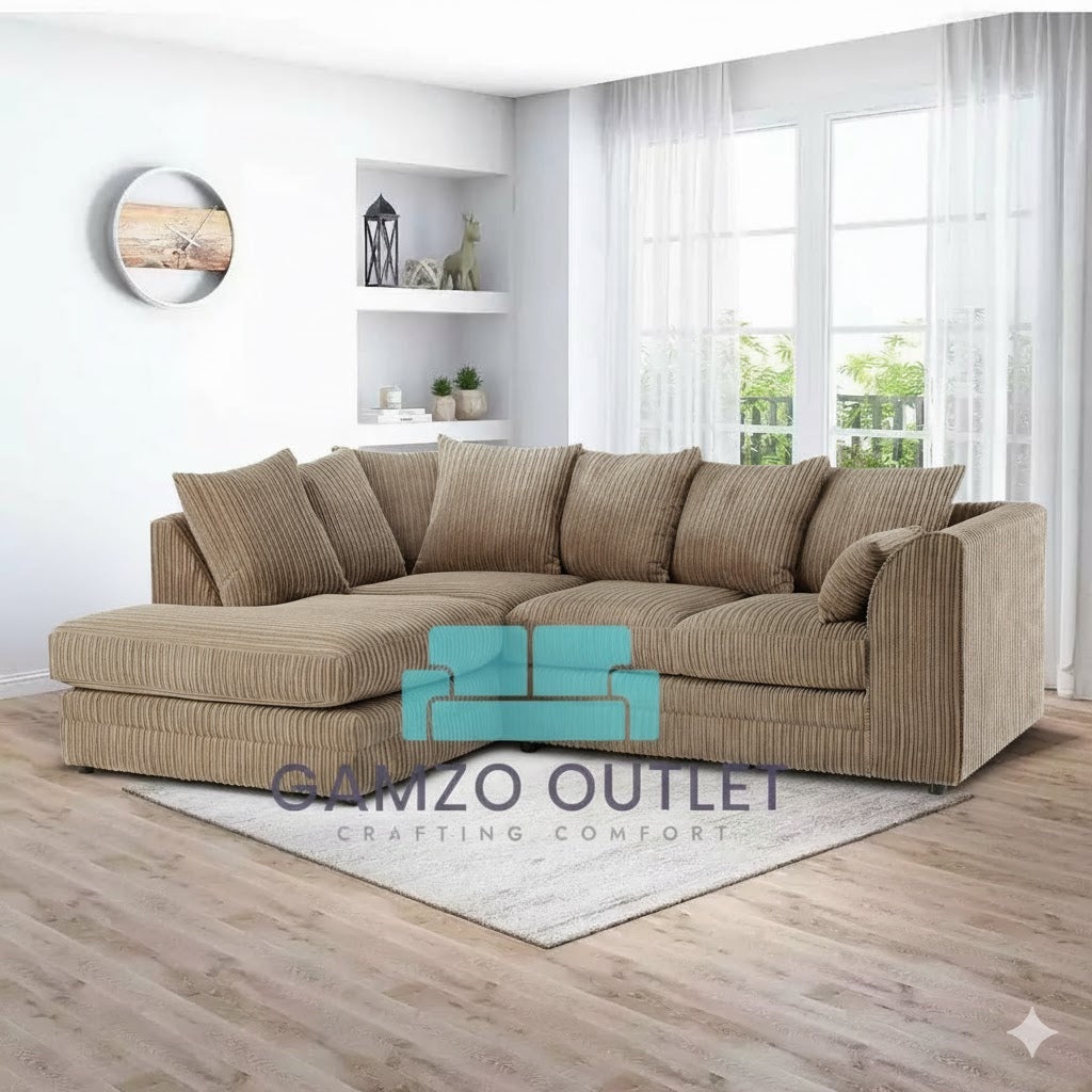 Jumbo Cord Fabric L Shape Scatter Back Sofa
