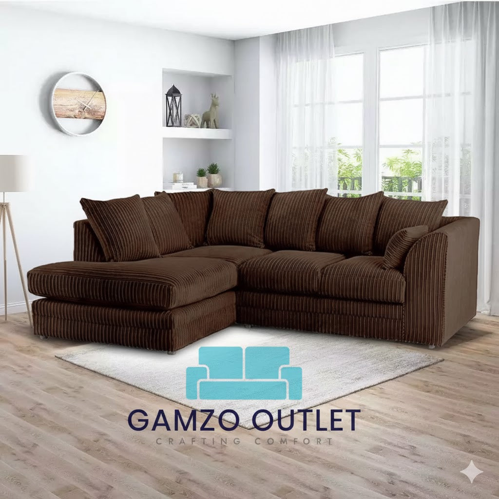 Jumbo Cord Fabric L Shape Scatter Back Sofa