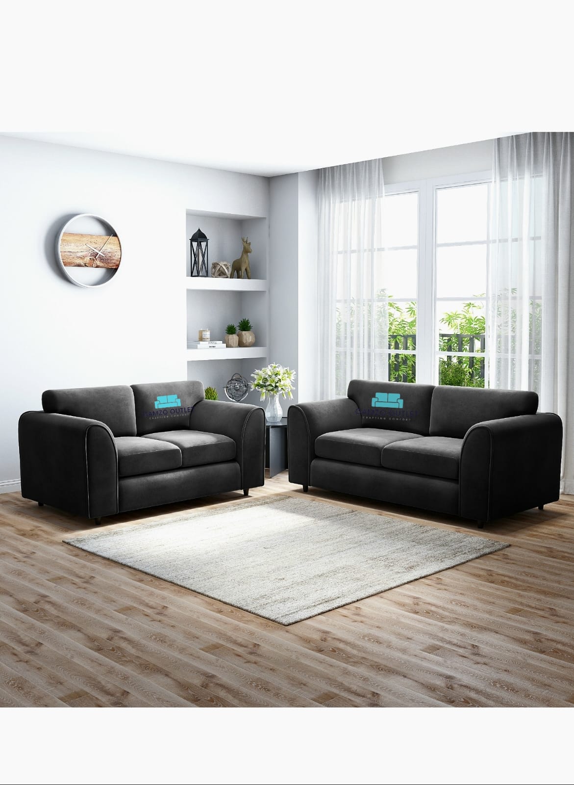 PLUSH FABRIC FULL BACK SOFA SET