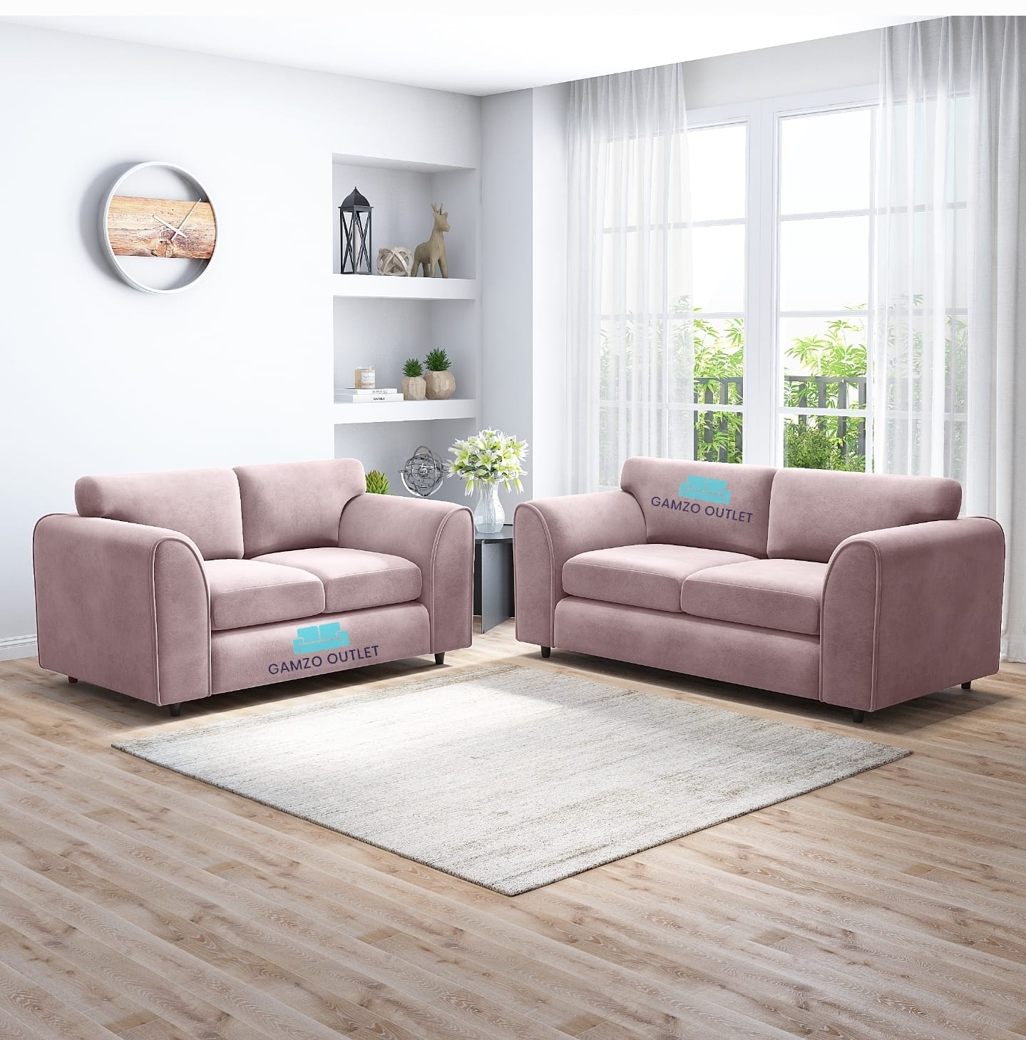 PLUSH FABRIC FULL BACK SOFA SET