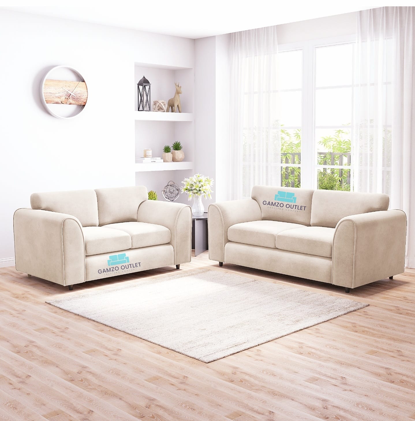 PLUSH FABRIC FULL BACK SOFA SET