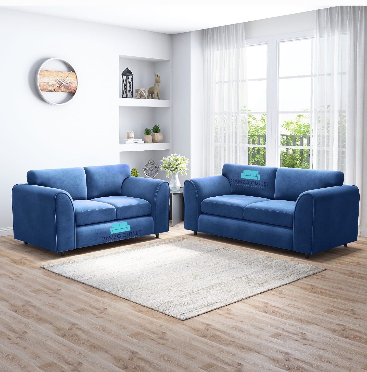PLUSH FABRIC FULL BACK SOFA SET
