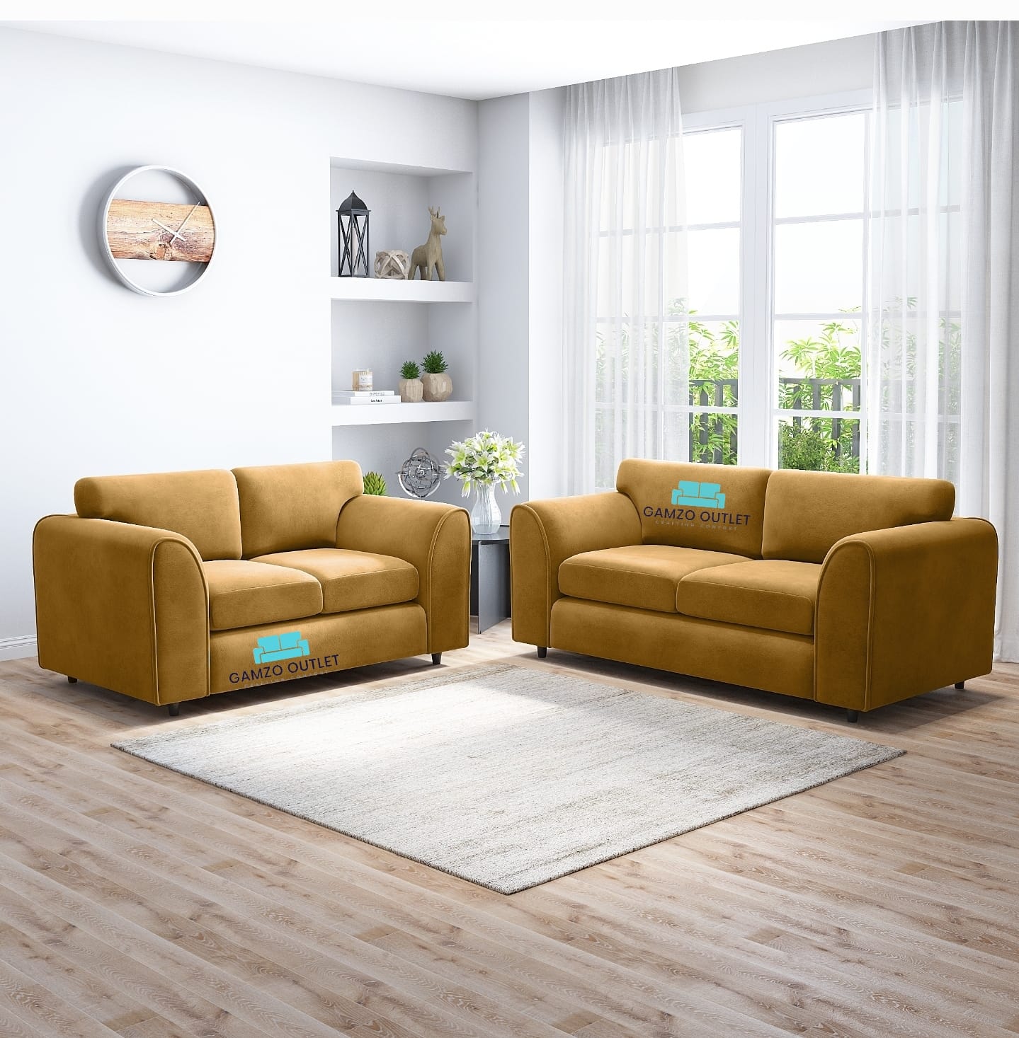 PLUSH FABRIC FULL BACK SOFA SET