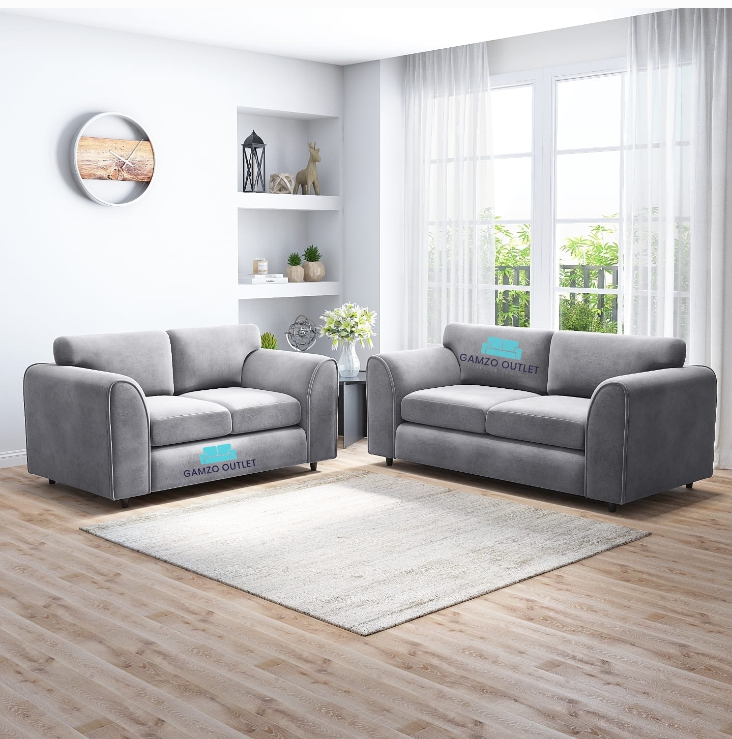 PLUSH FABRIC FULL BACK SOFA SET