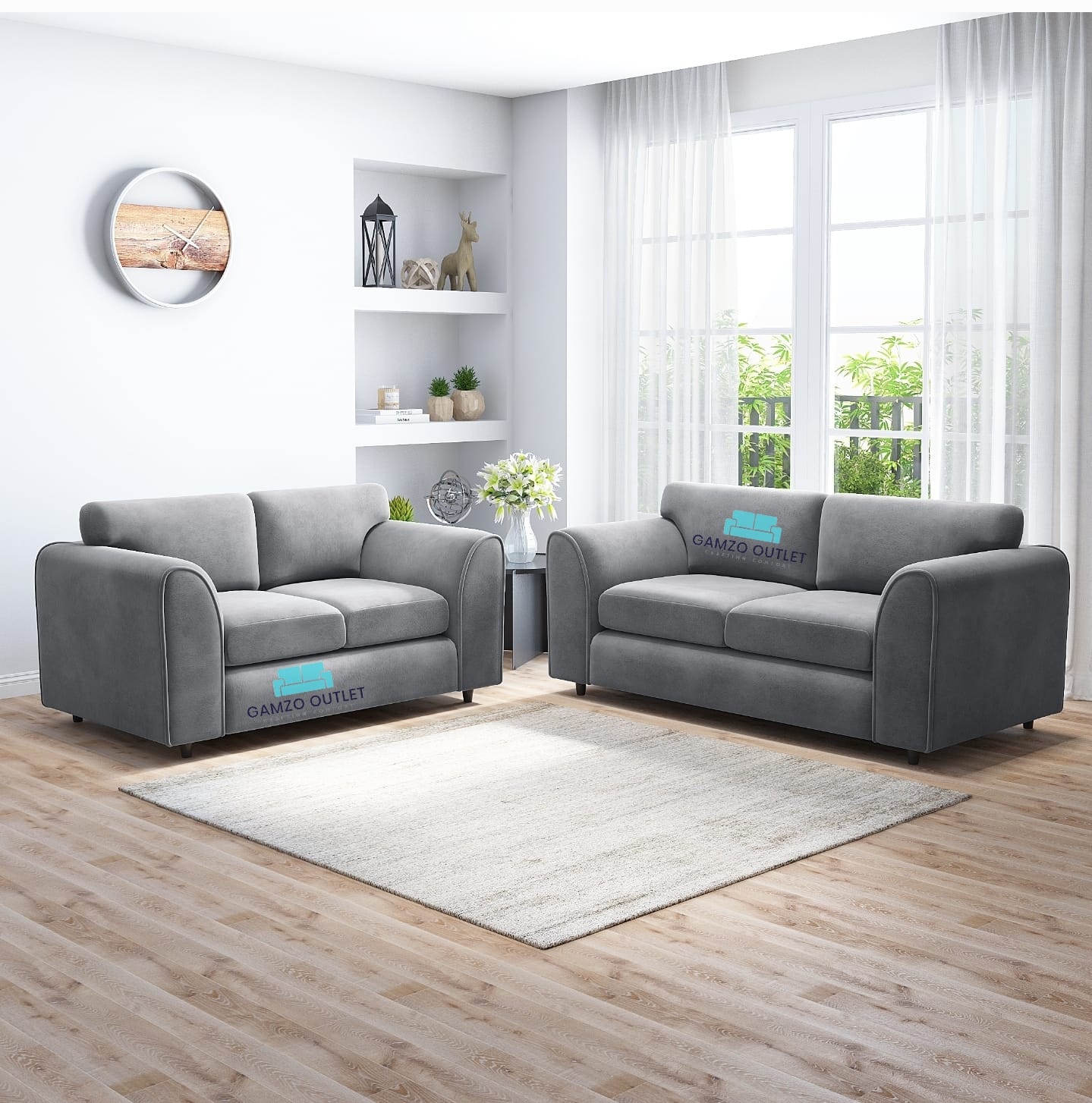 PLUSH FABRIC FULL BACK SOFA SET
