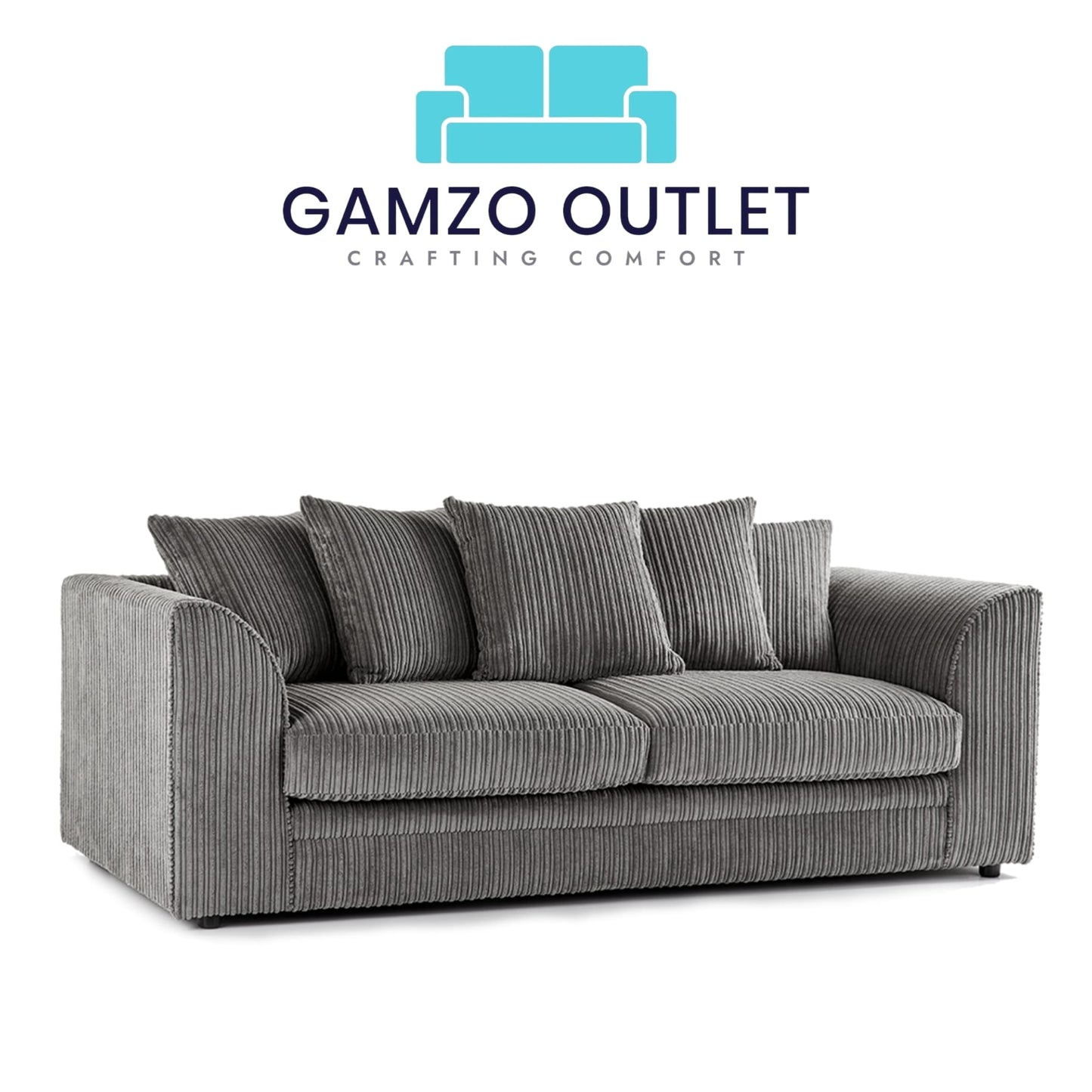 Jumbo Cord Fabric 3 Seater Scatter Back Sofa