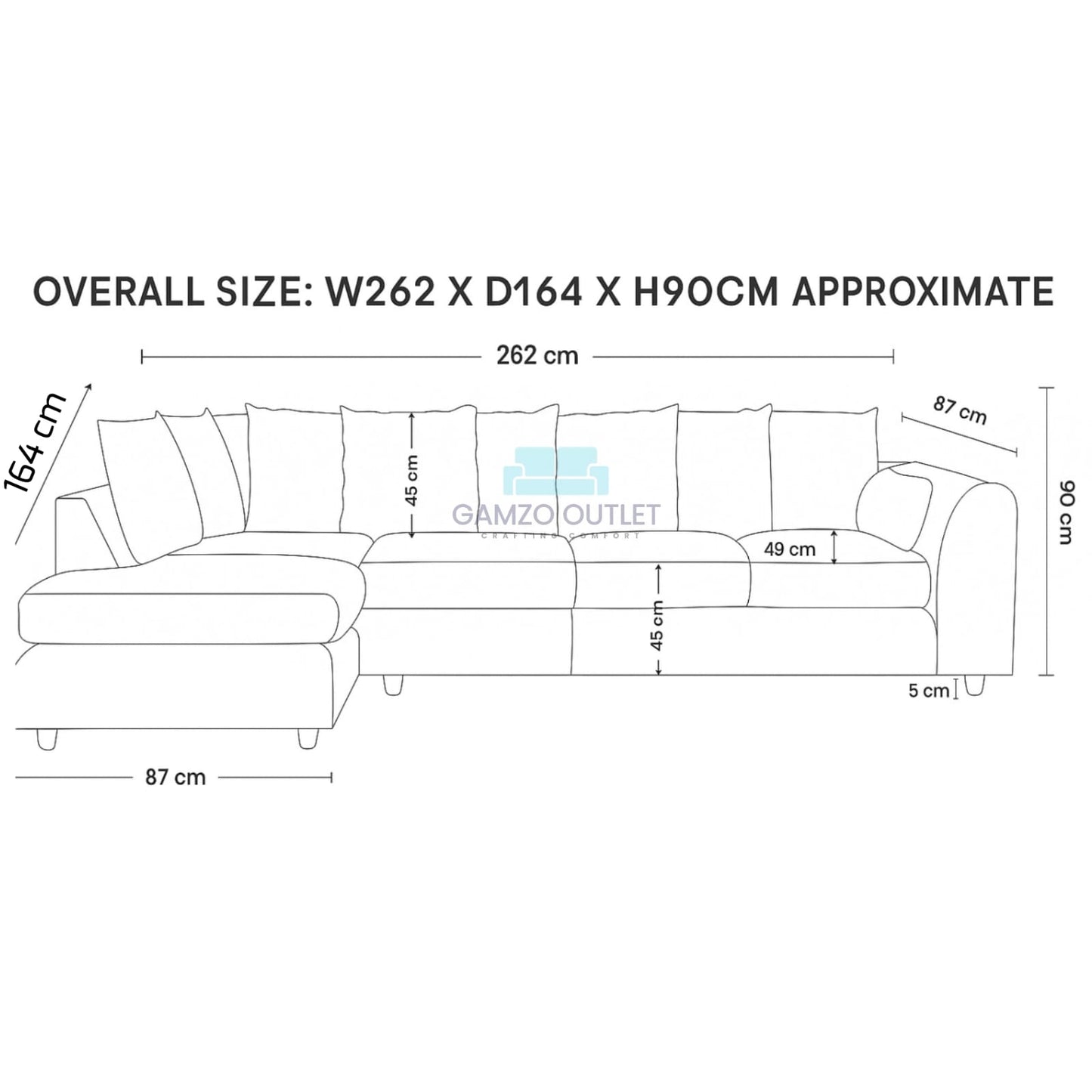 Boucle Scatter Back XL L Shape Sofa - Gamzo Outlet