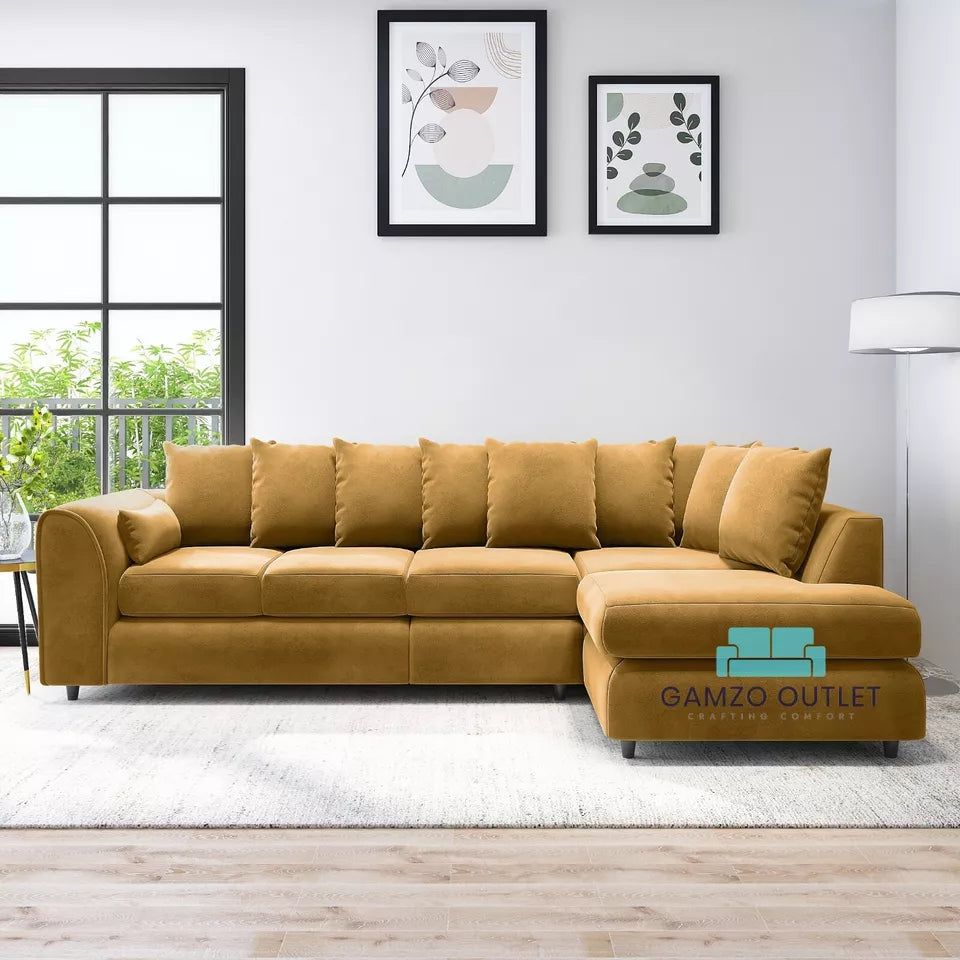 PLUSH VELVET SCATTER BACK XL L SHAPE SOFA