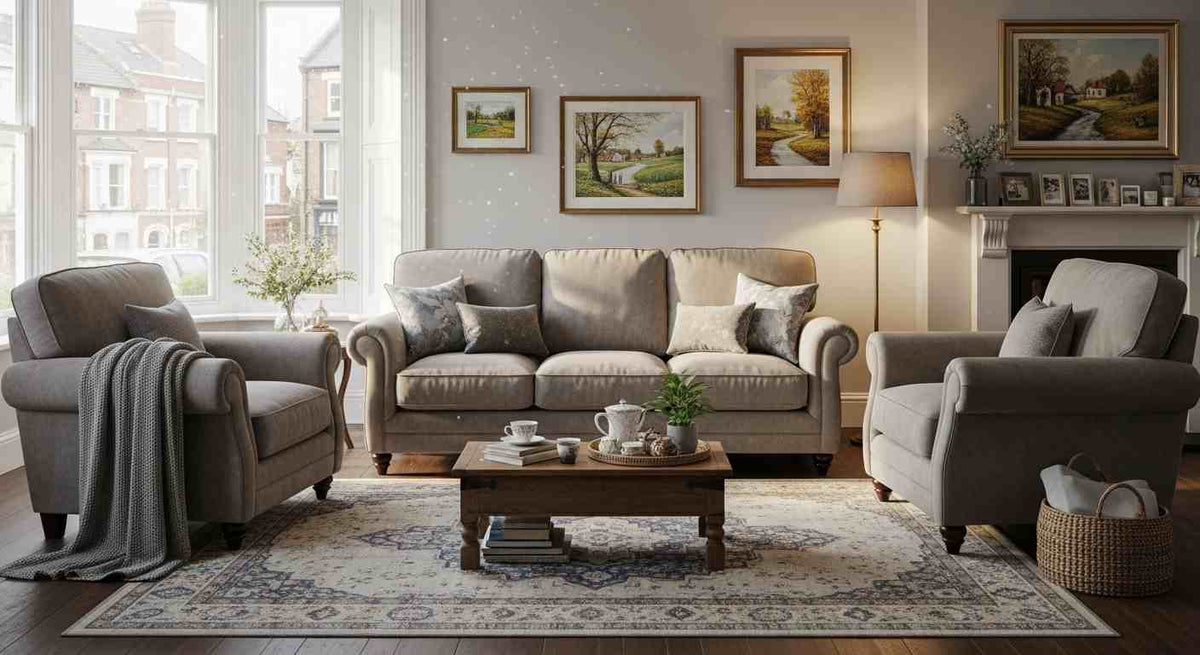 PLUSH FABRIC FULL BACK SOFA SET