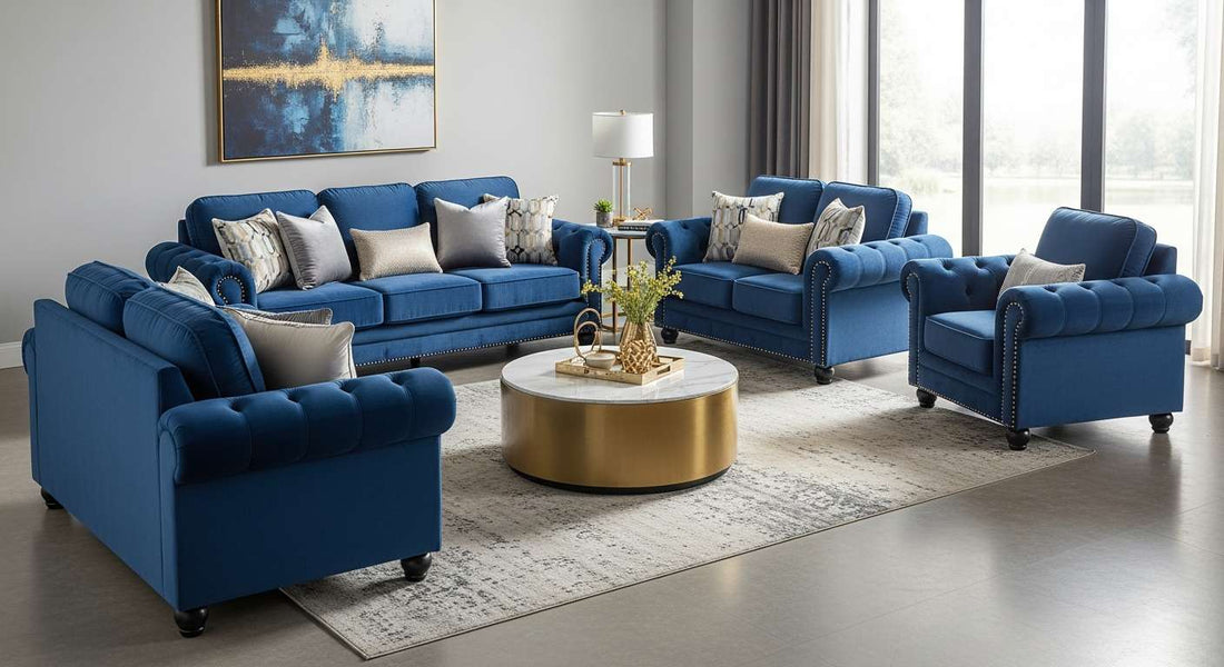 Plush Fabric Full Back Sofa Set