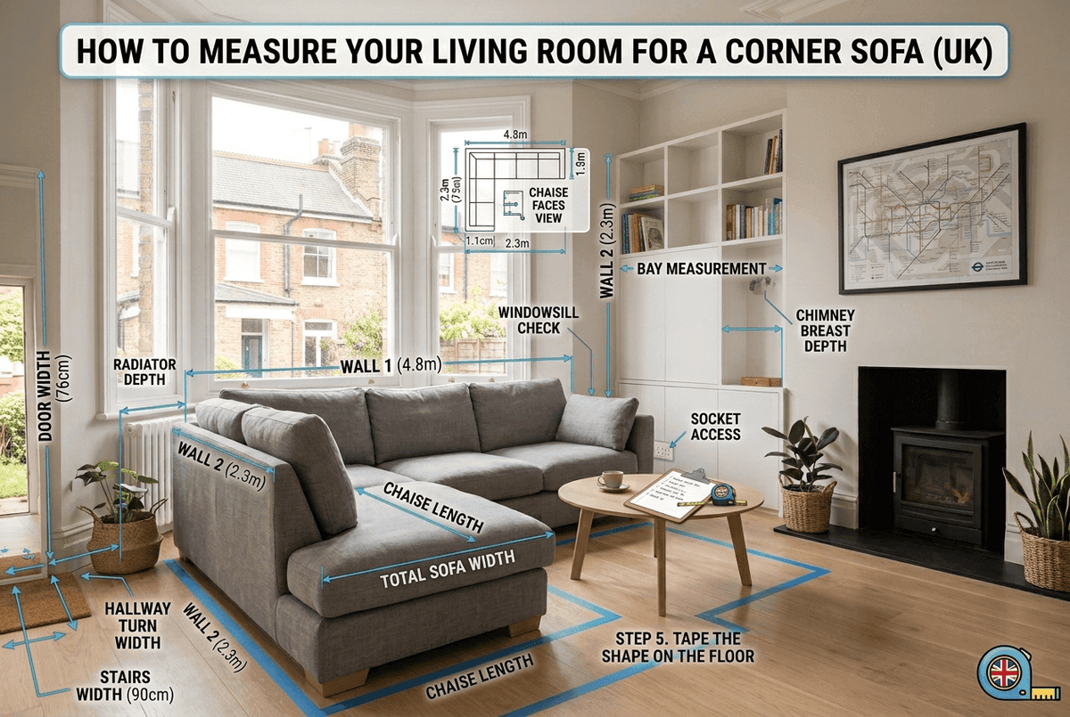 How to Measure Your Living Room for a Corner Sofa in UK