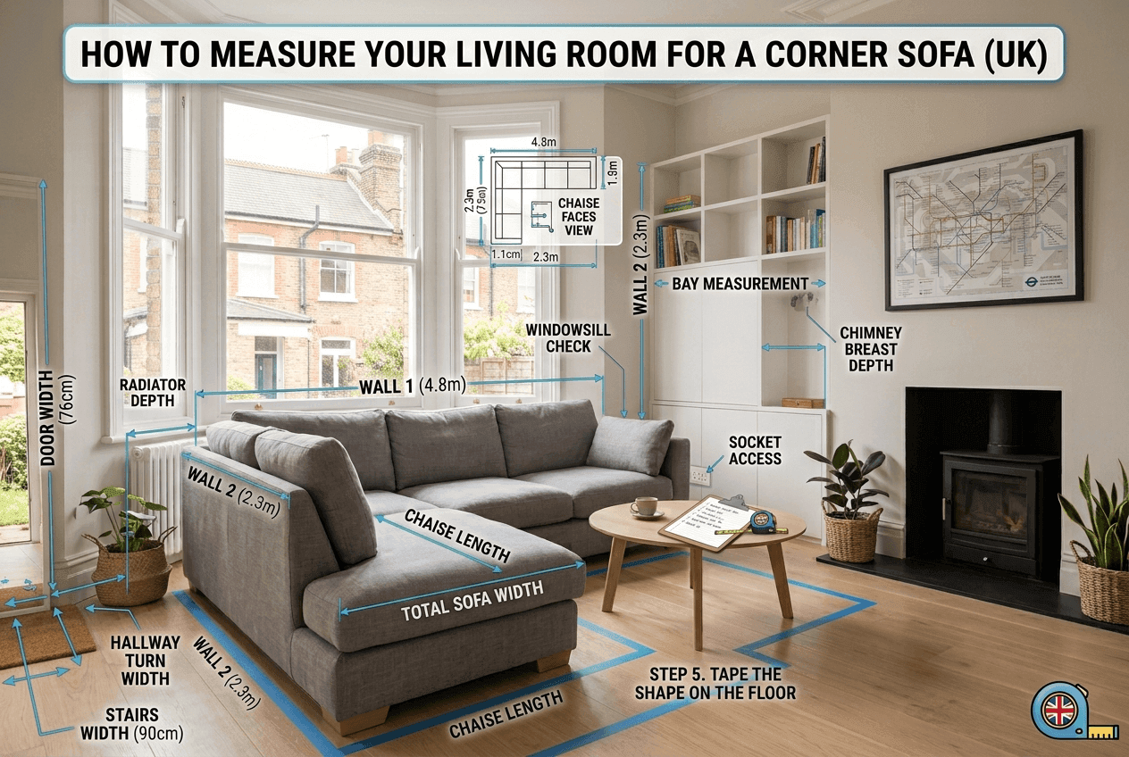 How to Measure Your Living Room for a Corner Sofa in UK