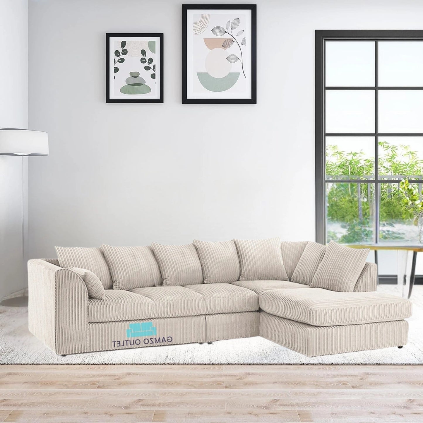 XL Jumbo Cord Fabric L Shape Scatter Back Sofa