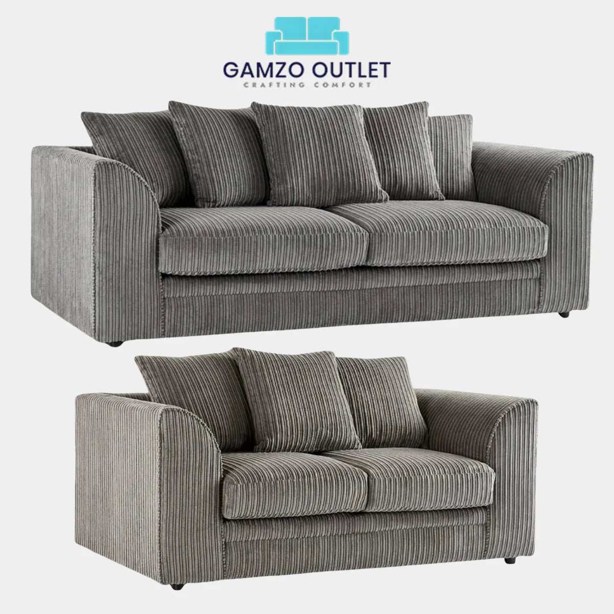 JUMBO CORD FABRIC SCATTER BACK SOFA SET