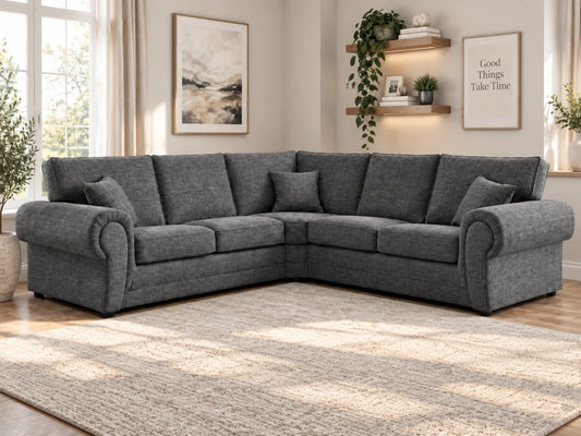 Lisbon fabric corner sofa by Gamzo Outlet featuring plush cushions and a modern design in a cozy living room setting.