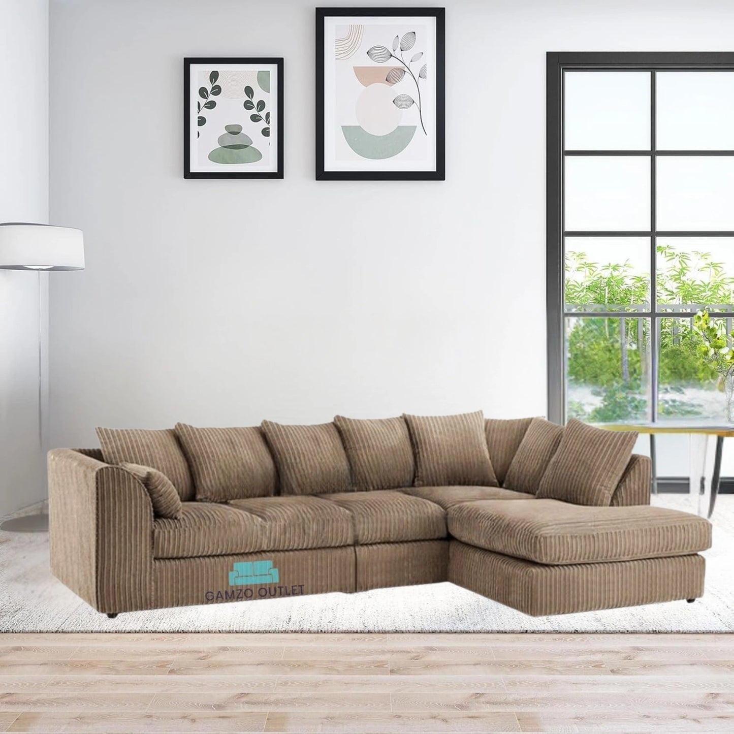 XL Jumbo Cord Fabric L Shape Scatter Back Sofa