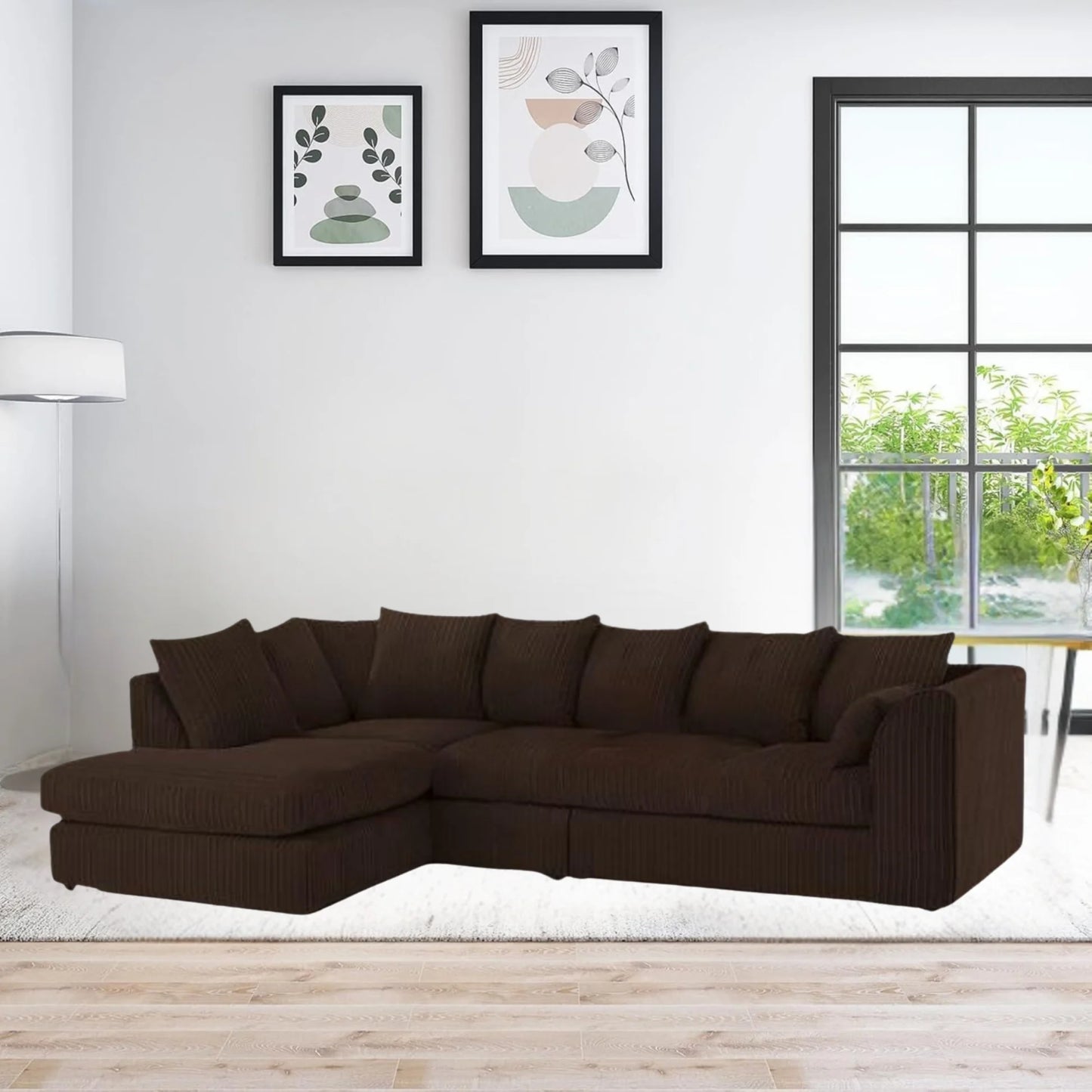 XL Jumbo Cord Fabric L Shape Scatter Back Sofa