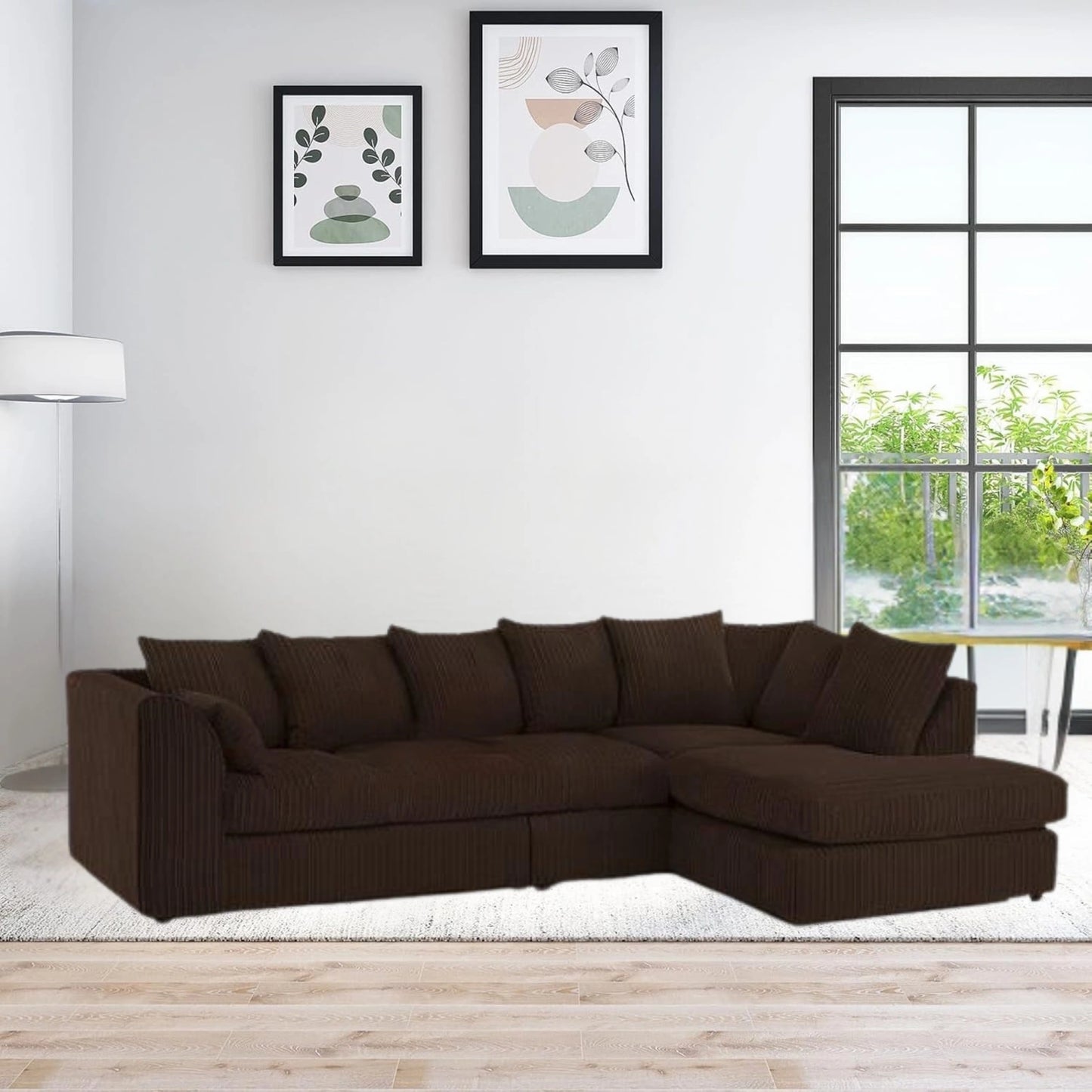 XL Jumbo Cord Fabric L Shape Scatter Back Sofa