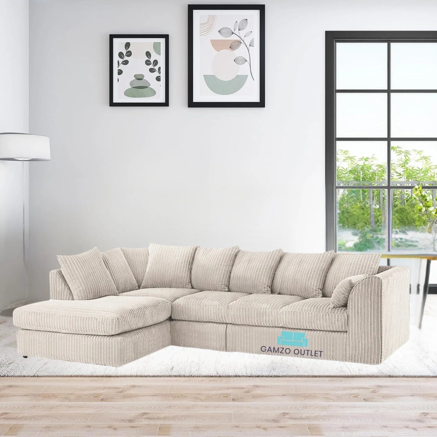 XL Jumbo Cord Fabric L Shape Scatter Back Sofa