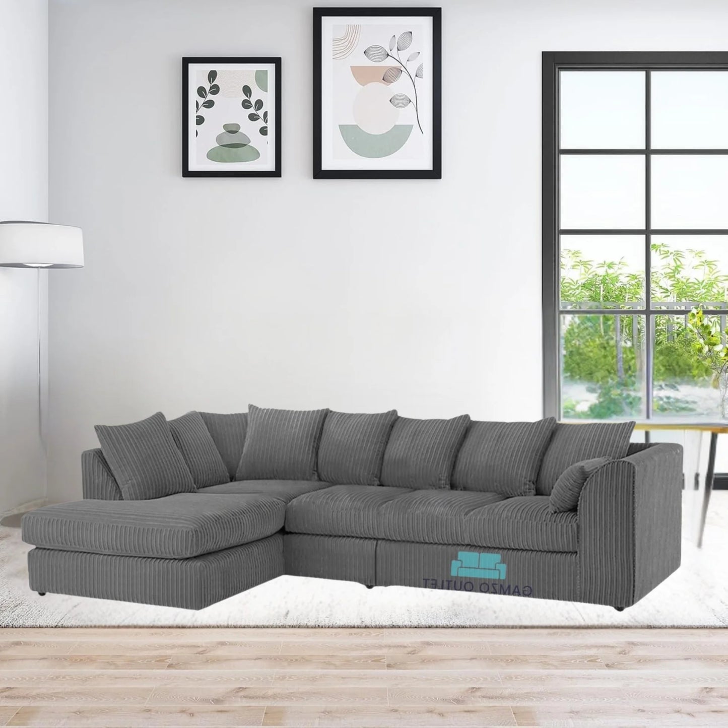 XL Jumbo Cord Fabric L Shape Scatter Back Sofa