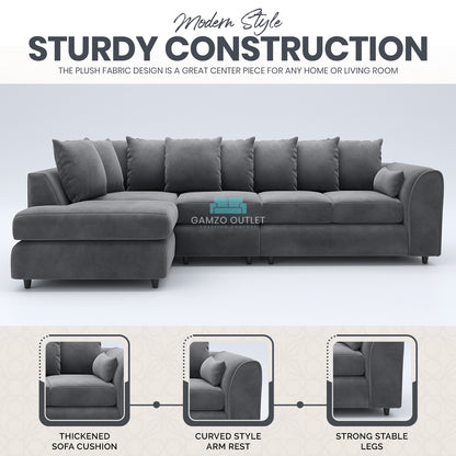 PLUSH VELVET SCATTER BACK XL L SHAPE SOFA