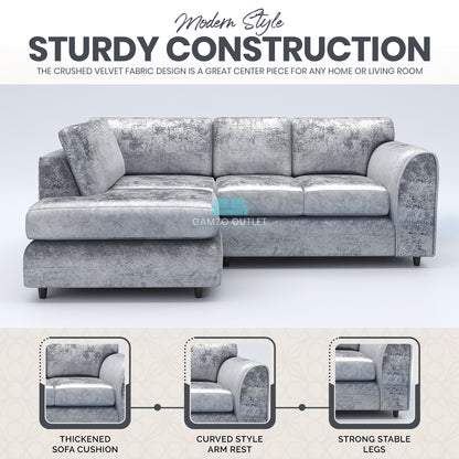 Crushed Velvet Full Back L Shape Sofa