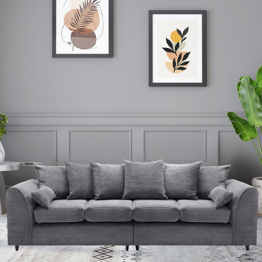Jumbo Cord Fabric 4 Seater Scatter Back Sofa