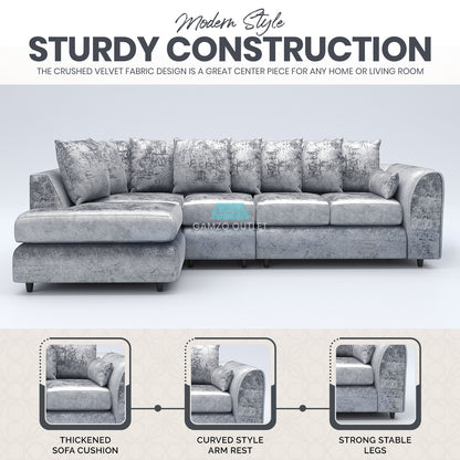 Crushed Velvet Scatter Back XL L Shape Sofa