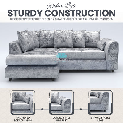 Crushed Velvet Scatter Back L Shape Sofa