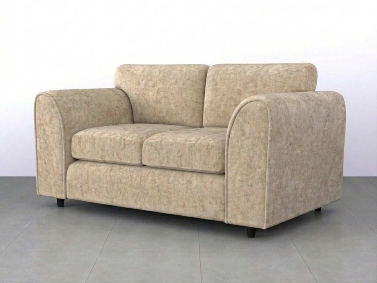 Beige Gamzo Outlet Alaska Fabric full back 2-seater sofa set with plush cushions and wooden legs.