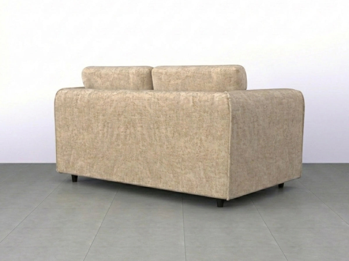 Gamzo Outlet Alaska Fabric Full Back Sofa Set, beige 2-seater sofa showing plush cushions and wooden legs in a modern living room.
