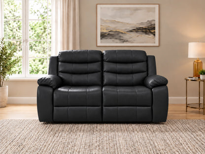 Black Gamzo Outlet Model R 2 Seater Recliner Sofa with plush cushions and reclining feature, ideal for living room comfort.
