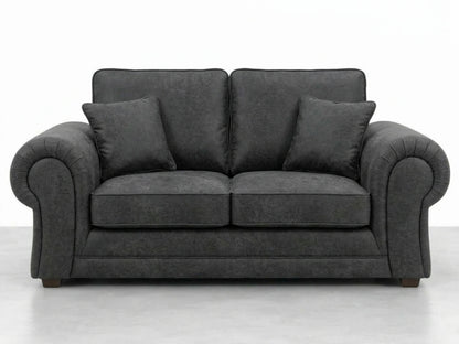 Black leather two-seater sofa from Gamzo Outlet's Wilcot full back sofa set, showcasing plush cushions and sleek design.