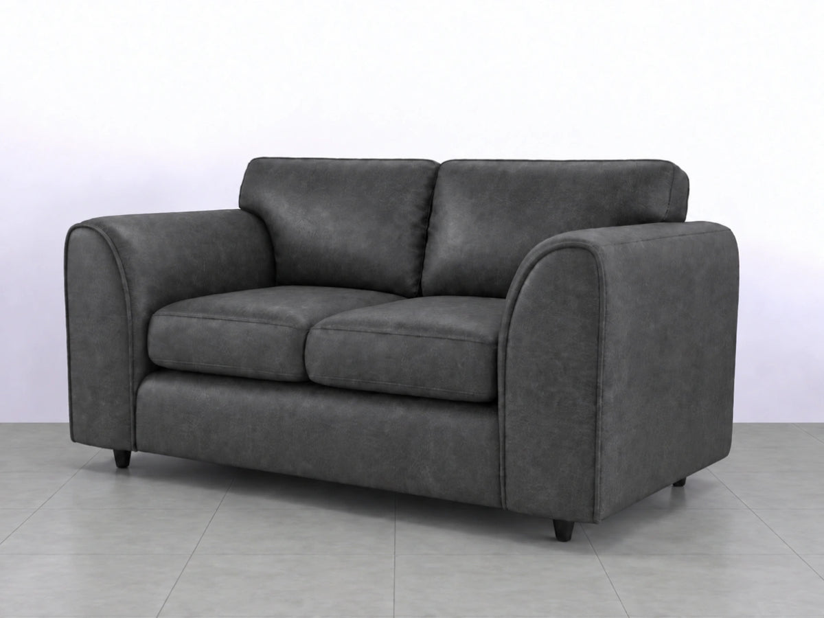 Black Dillon full back leather sofa set with two seats, featuring sleek modern design and plush cushioning by Gamzo Outlet.