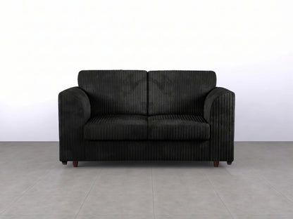Black Gamzo Outlet 2-seater sofa with full back and jumbo cord upholstery, designed for comfortable seating.