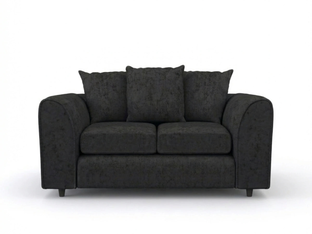Black Gamzo Outlet Alaska fabric 2-seater scatter back sofa set with cushioned seats and modern design.