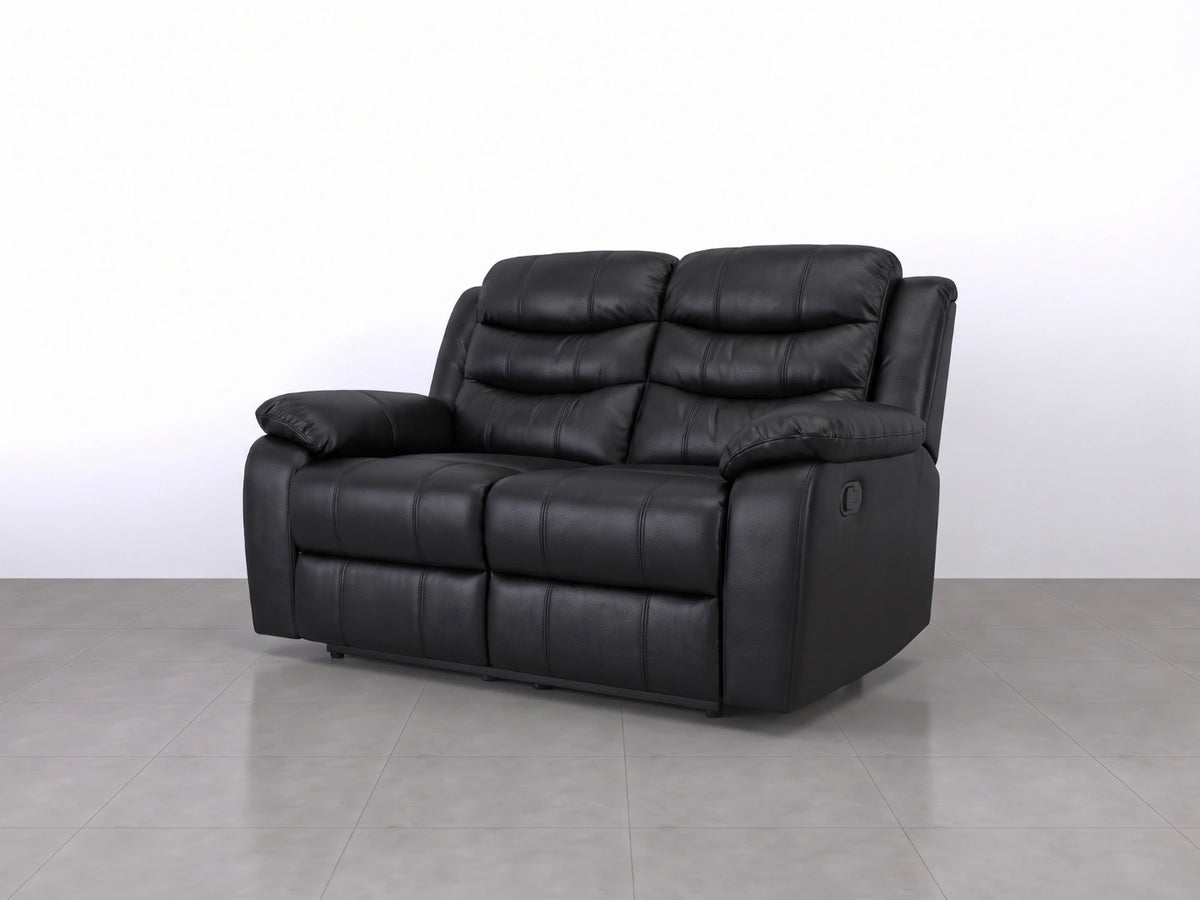 Black Model R 2 Seater Recliner Sofa by Gamzo Outlet, showcasing plush cushions and reclining feature for comfortable seating.