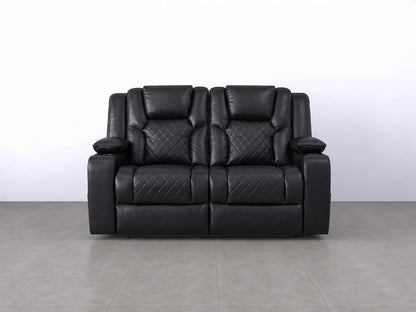Black Model O electric recliner sofa by Gamzo Outlet, two-seater with plush cushions and adjustable reclining features.