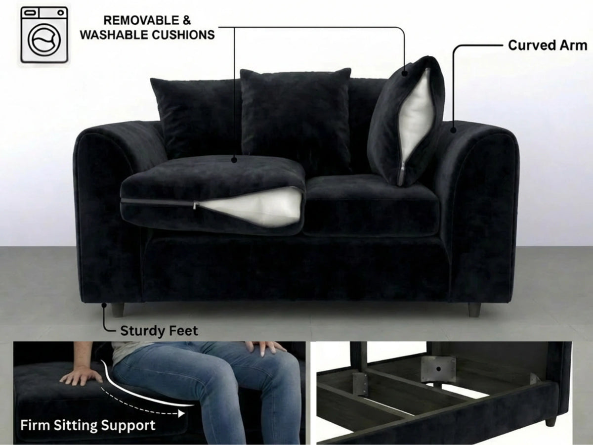 Plush Fabric Scatter Back Sofa Set