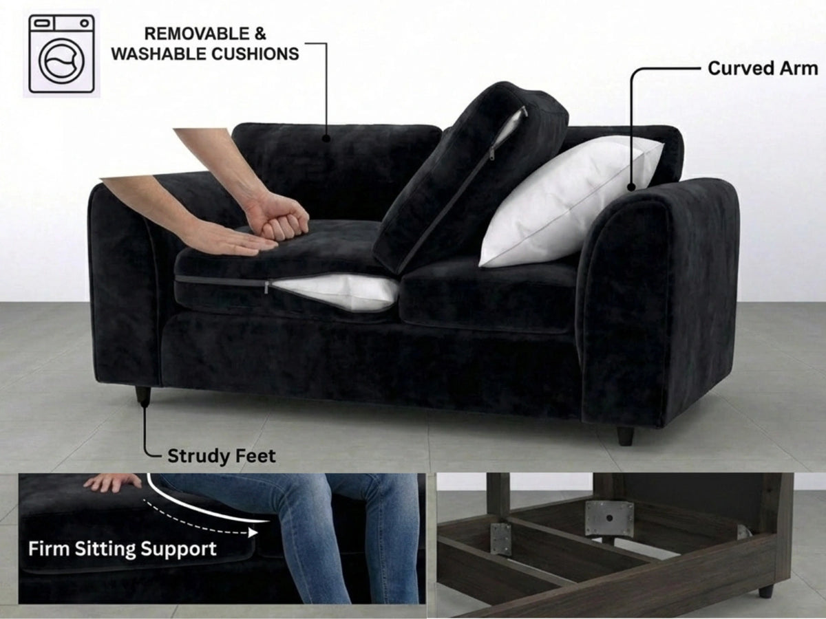 Plush Velvet Fabric Full Back Sofa Set