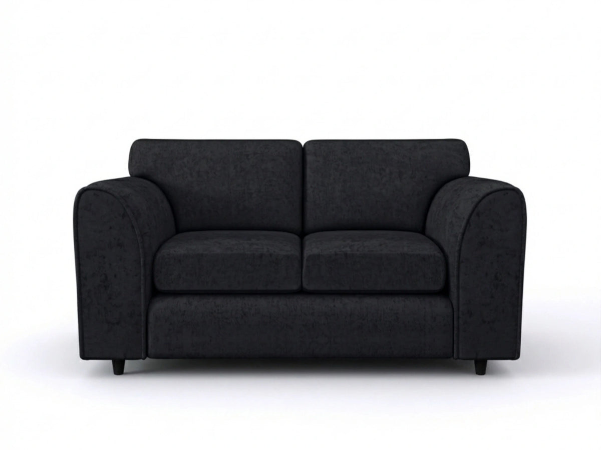 Black Gamzo Outlet Alaska Fabric 2-seater sofa with full back design, showcasing a modern and comfortable living room piece.