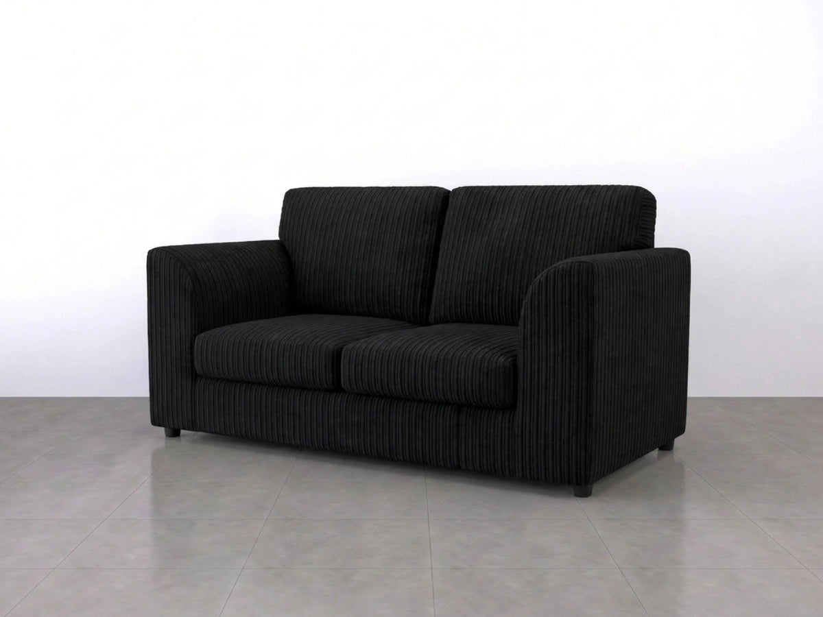 Black Gamzo Outlet 2-seater sofa with full back and jumbo cord upholstery, perfect for modern living rooms.